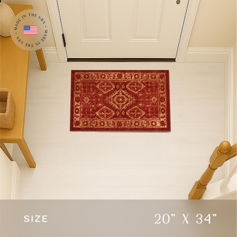 Maples Rugs Georgina Traditional Area Rug â€“ Made in USA â€“ Washable, Non Slip Indoor Carpet for Entryway, Foyer, Kitchen, and Bathroom, 1'8 x 2'10, Red/Gold - Image 3